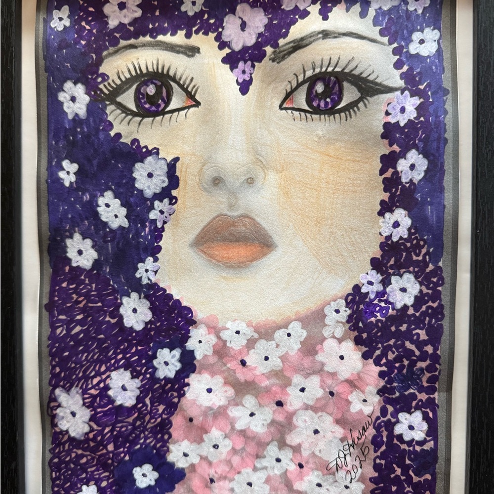 Mystical Floral Portrait Art - Purple and Pink